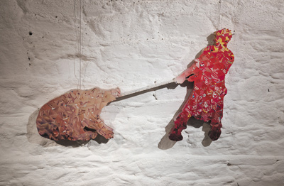 Cristophe Neumann, Killing the hog (after Millet), 2005, card on panel, 85 x 50 x 5 cm; photo David Monaghan